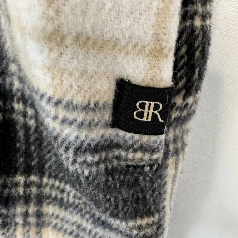 Banana Republic Flannel Black Ivory Plaid Long Line Oversized Shacket Size XL